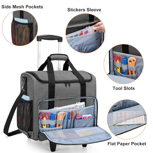 Trunab Rolling Teacher Bag Craft Organizers Teacher Tote with Wheels, Craft Bag for 12 X 12 inch Scrapbook Album and Laptop, for Women, Grey - Image 3