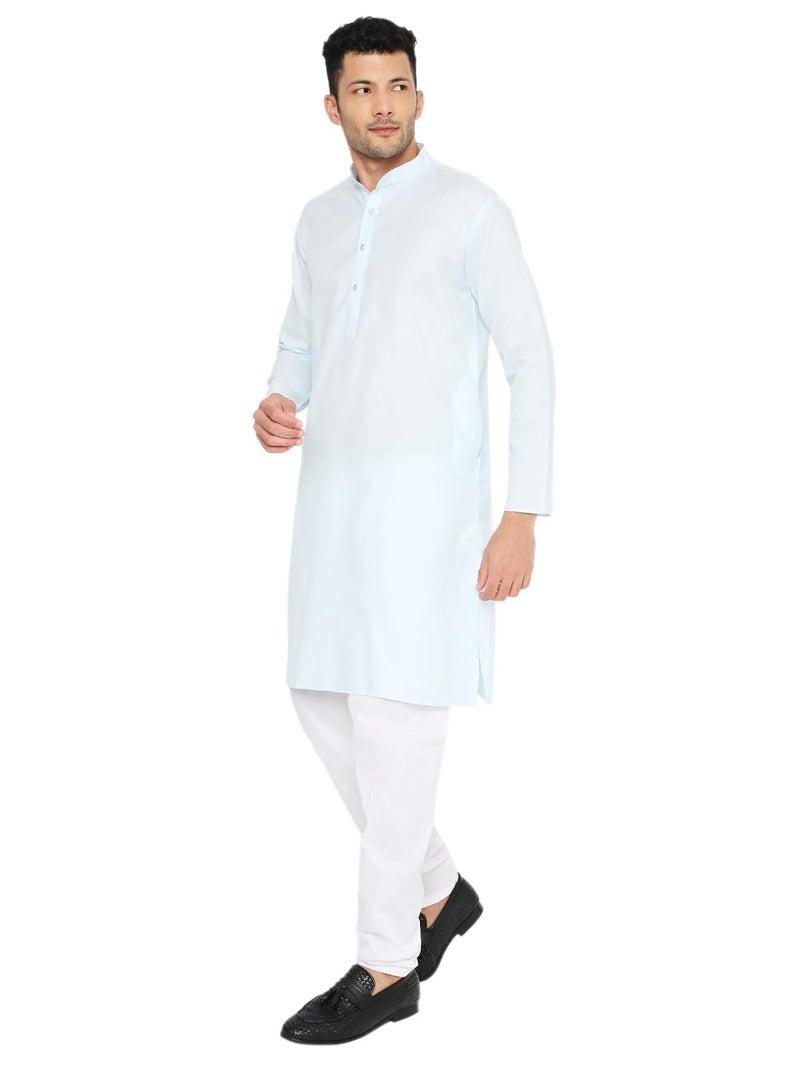 Maharaja Magic Cotton Solid Regular Fit Kurta In Light Blue For Men[Mskurta1106-36] - Image 3