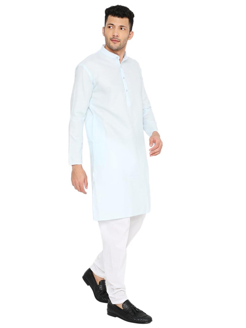 Maharaja Magic Cotton Solid Regular Fit Kurta In Light Blue For Men[Mskurta1106-36] - Image 4