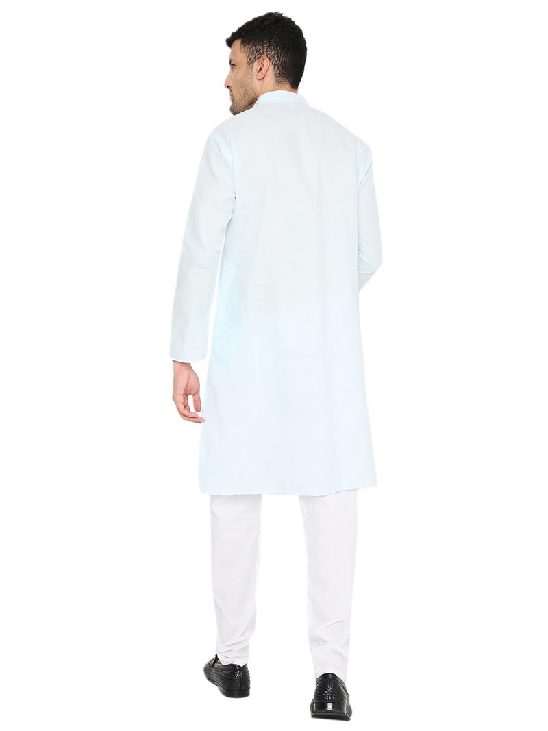 Maharaja Magic Cotton Solid Regular Fit Kurta In Light Blue For Men[Mskurta1106-36] - Image 2
