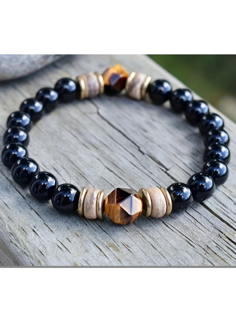 أساور من حجر عين النمر، خرز من حجر السج، 8 مم، أحجار طبيعية، للرجال والنساء، مجوهرات للبنات - Image 1