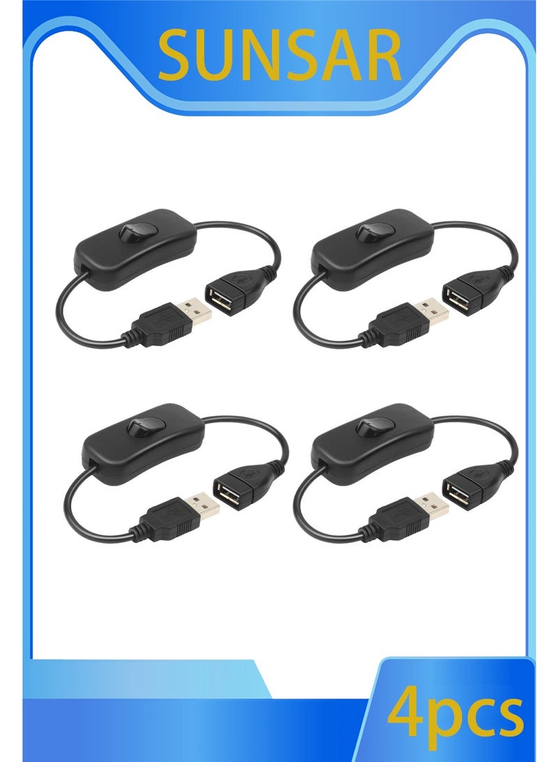 SUNSAR 4 pcs USB Cable with Switch, USB Male to Female Extension Cord Inline Rocker On/Off Switch for Driving Recorder, USB Fan, LED Strip (black) - Image 1