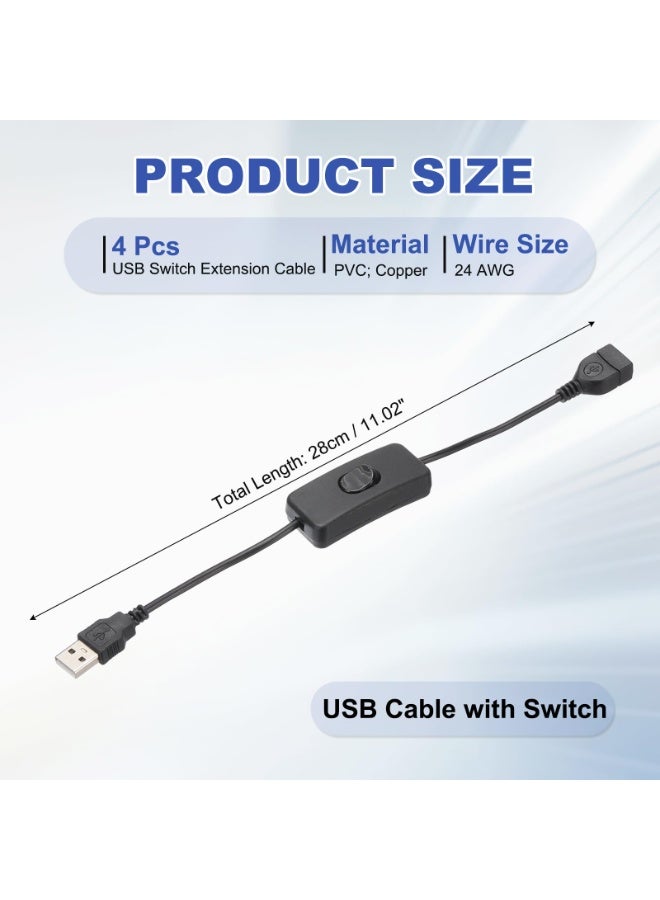SUNSAR 4 pcs USB Cable with Switch, USB Male to Female Extension Cord Inline Rocker On/Off Switch for Driving Recorder, USB Fan, LED Strip (black) - Image 2