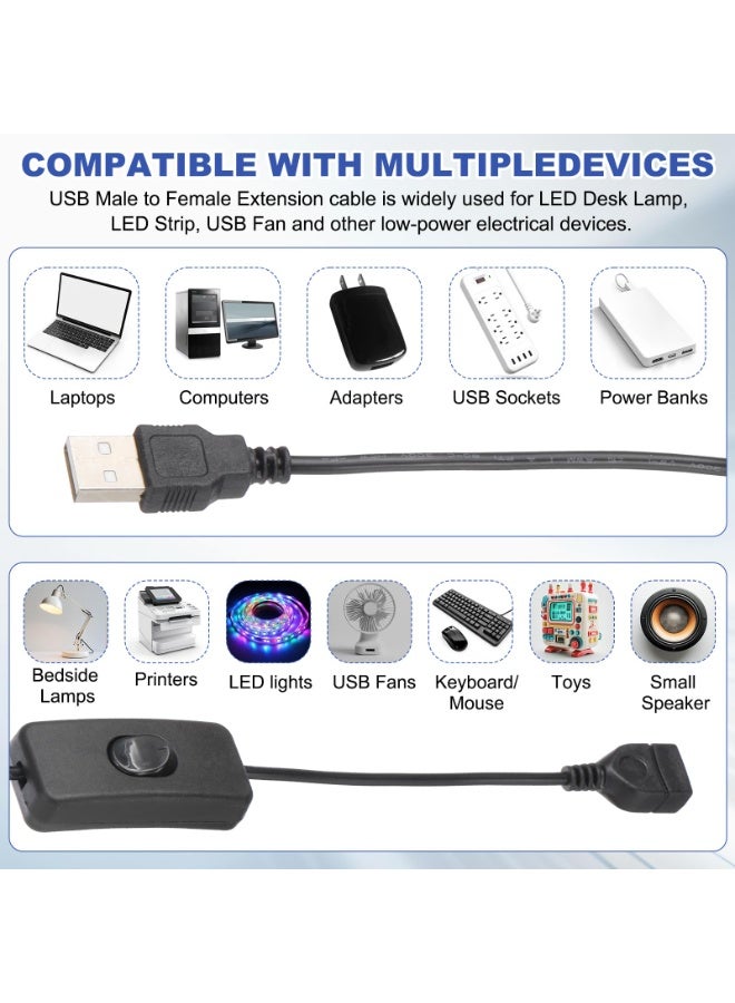 SUNSAR 4 pcs USB Cable with Switch, USB Male to Female Extension Cord Inline Rocker On/Off Switch for Driving Recorder, USB Fan, LED Strip (black) - Image 4