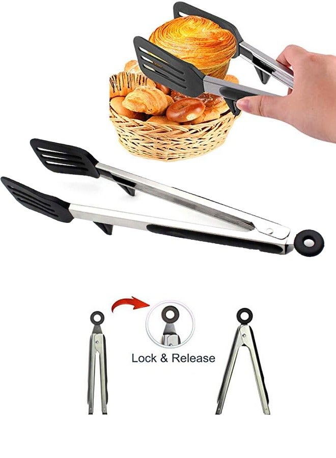 روكاوات ملاقط مطبخ ستانلس ستيل غير لاصقة مع حامل وأطراف سيليكون، لتحضير الطعام والشوي، 12 بوصة - Image 1