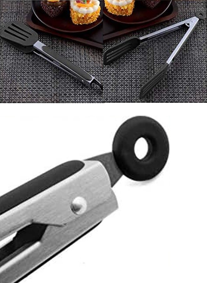 روكاوات ملاقط مطبخ ستانلس ستيل غير لاصقة مع حامل وأطراف سيليكون، لتحضير الطعام والشوي، 12 بوصة - Image 2