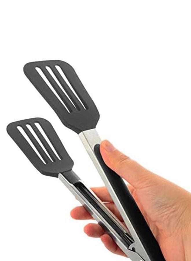 روكاوات ملاقط مطبخ ستانلس ستيل غير لاصقة مع حامل وأطراف سيليكون، لتحضير الطعام والشوي، 12 بوصة - Image 3