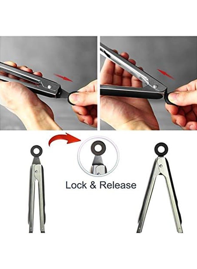 روكاوات ملاقط مطبخ ستانلس ستيل غير لاصقة مع حامل وأطراف سيليكون، لتحضير الطعام والشوي، 12 بوصة - Image 4