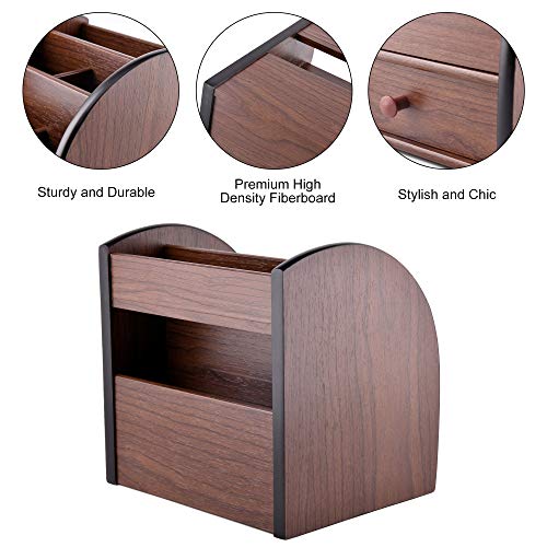 Siveit Wooden Desktop Organizer with Drawer, Multifunctional Office Supply Storage - Remote Control Caddy Holder - Image 3