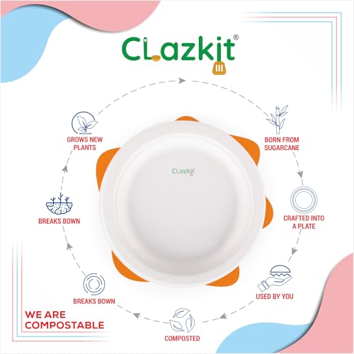 Clazkit 6 Inch Round Bagasse Plates (50 Pc) - Bamboo-Like Party Pack, Biodegradable Eco-Friendly Alternative to Plastic or Paper Plates - Image 3