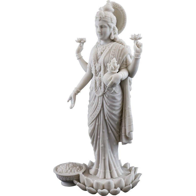 Top Collection Lakshmi Statue- Hindu Goddess of Wealth, Prosperity, Wisdom and Fortune Sculpture - 10.25-Inch Collectible Figurine (White Marble) - Image 2