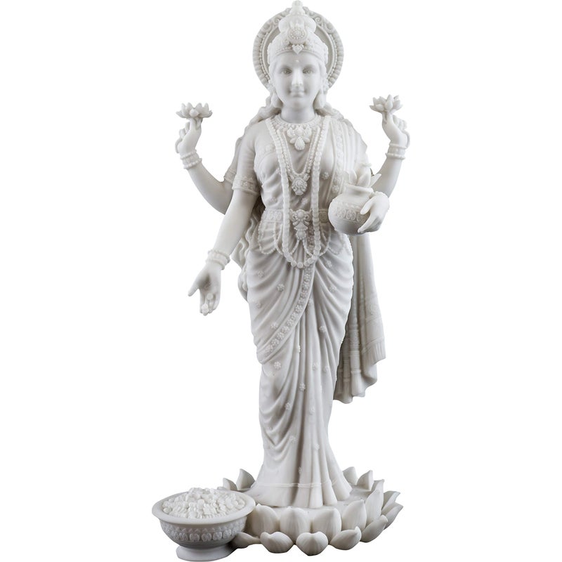 Top Collection Lakshmi Statue- Hindu Goddess of Wealth, Prosperity, Wisdom and Fortune Sculpture - 10.25-Inch Collectible Figurine (White Marble) - Image 1