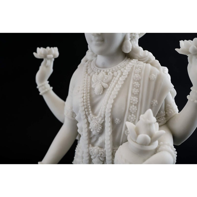 Top Collection Lakshmi Statue- Hindu Goddess of Wealth, Prosperity, Wisdom and Fortune Sculpture - 10.25-Inch Collectible Figurine (White Marble) - Image 5