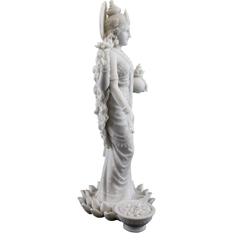 Top Collection Lakshmi Statue- Hindu Goddess of Wealth, Prosperity, Wisdom and Fortune Sculpture - 10.25-Inch Collectible Figurine (White Marble) - Image 4