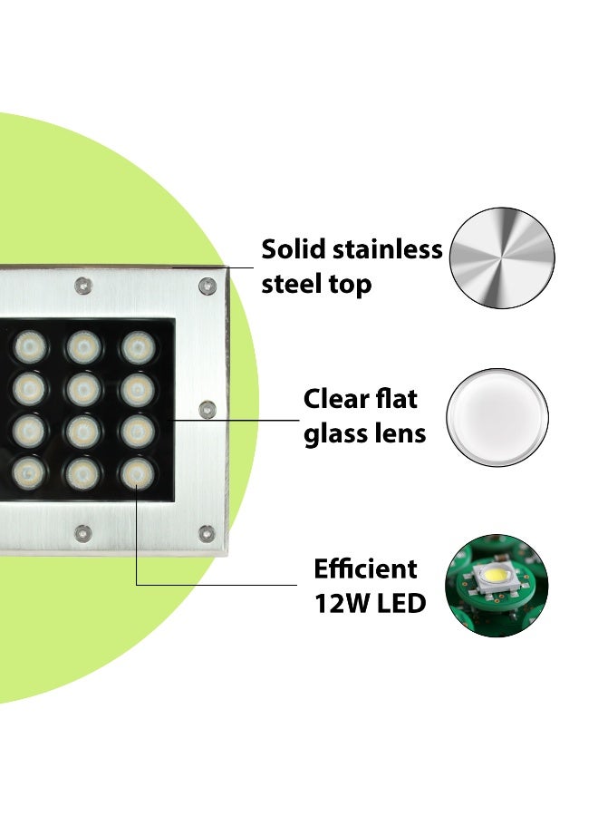 alfriday ألفرايدي إضاءة أرضية مربعة مدمجة | 12 واط LED، IP65، حواف من الفولاذ المقاوم للصدأ - Image 5