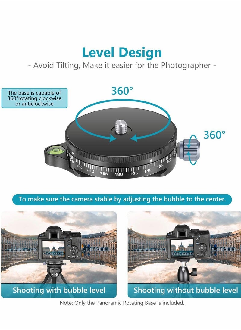 Y&D - Camera Panoramic Panning Base with Arca Swiss Style Plate, 3/8" Screw Aluminum Alloy Black Panorama Tripod Head Bubble Level for Monopod DSLR Cameras, Load Capacity 22 LBS - Image 1