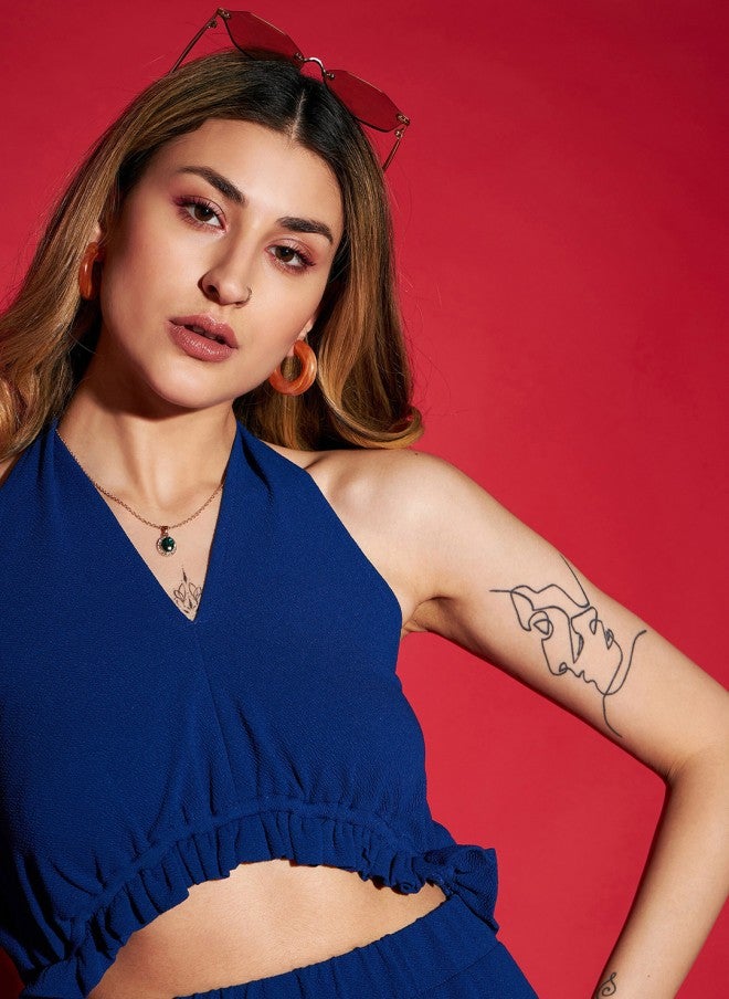 SASSAFRAS Navy Blue Halter Neck Jumpsuit for Women - Image 2