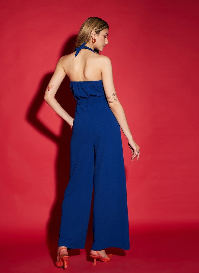 SASSAFRAS Navy Blue Halter Neck Jumpsuit for Women - Image 4