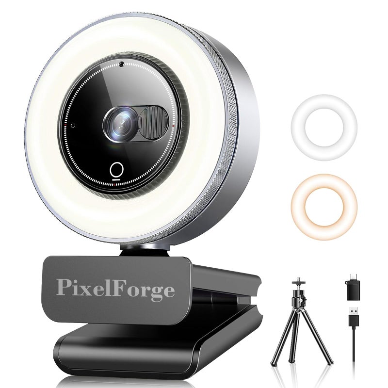 PixelForge 4K Webcam for PC with Microphone & Light & Privacy Cover, Web Camera for Desktop Computer/Laptop/Monitor/Mac, 4K UHD Sony Sensor, PDAF Auto Focus, Dual AI Noise-Cancelling Mics, USB Camera - Image 1