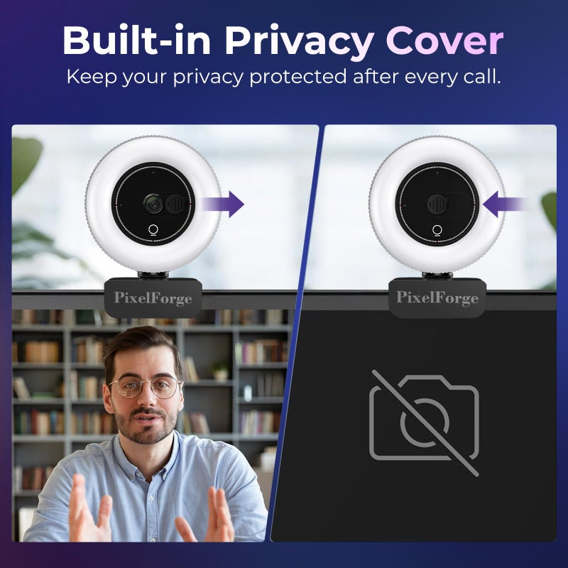 PixelForge 4K Webcam for PC with Microphone & Light & Privacy Cover, Web Camera for Desktop Computer/Laptop/Monitor/Mac, 4K UHD Sony Sensor, PDAF Auto Focus, Dual AI Noise-Cancelling Mics, USB Camera - Image 5