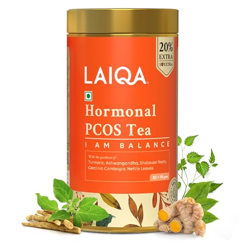 LAIQA Spearmint Tea for PCOS | Promotes Hormonal Balance, Regular Cycles & Weight Management | Relieves Menstrual Cramps, Enhances Skin Health & Immunity | Infused with Ashwagandha, Shatavari, Turmeric, Garcinia Cambogia, Green Tea, Spearmint, Nettle, Fennel & Cinnamon | 60g - Image 1