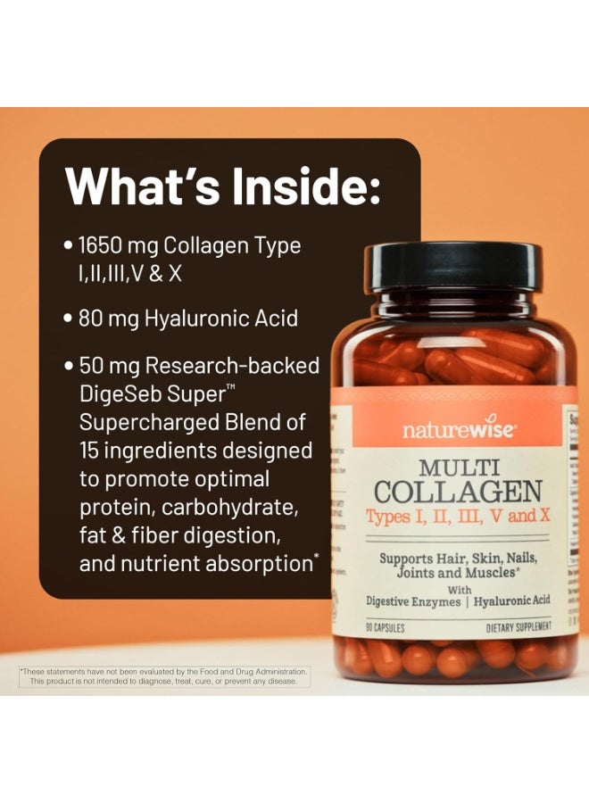NatureWise Multi Collagen Peptides Pills for Women & Men - Type I, II, III, V, X w/Hyaluronic Acid - Supports Skin, Hair, Joint Health* - Grass Fed, Gluten Free, Non-GMO - 90 Capsules[30 Day Supply] - Image 5