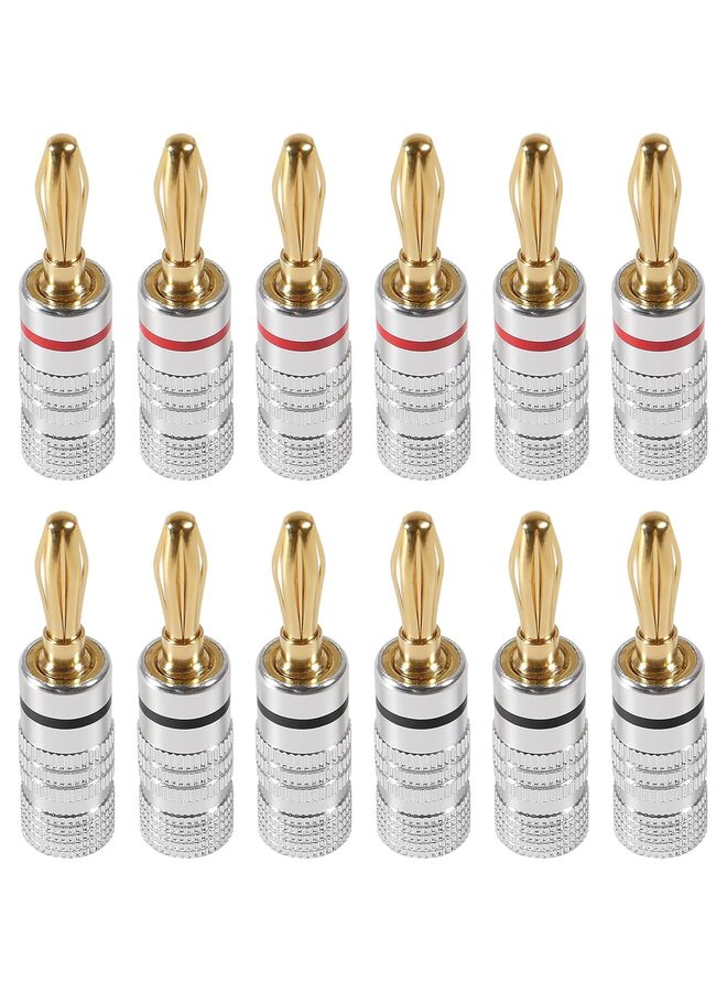6 Pairs/12 Pcs Speaker Plugs 24K Gold Plated Dual-Screw Type Speaker Connector Banana Plugs for Speaker Wire Home Theater Wall Plate Audio/Video Receiver and Sound Systems (Red+Black) - Image 1