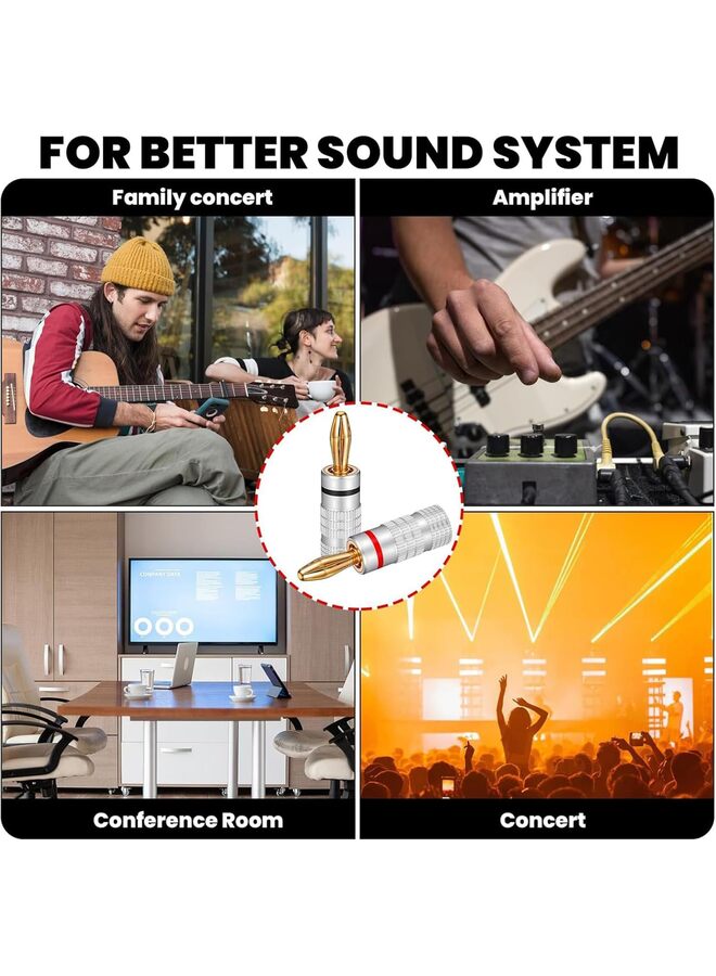 6 Pairs/12 Pcs Speaker Plugs 24K Gold Plated Dual-Screw Type Speaker Connector Banana Plugs for Speaker Wire Home Theater Wall Plate Audio/Video Receiver and Sound Systems (Red+Black) - Image 3