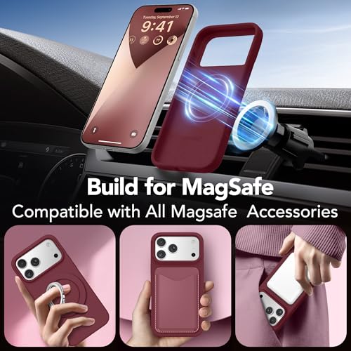 GONEZ Magnetic for iPhone 17 Pro Case, [Compatible with MagSafe] Anti-Scratch Microfiber Lining & Screen Protector, Silicone Camera Control, Shockproof Slim Phone Cover 6.3 inch, Maroon - Image 3