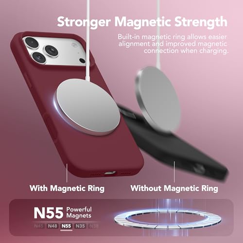 GONEZ Magnetic for iPhone 17 Pro Case, [Compatible with MagSafe] Anti-Scratch Microfiber Lining & Screen Protector, Silicone Camera Control, Shockproof Slim Phone Cover 6.3 inch, Maroon - Image 2