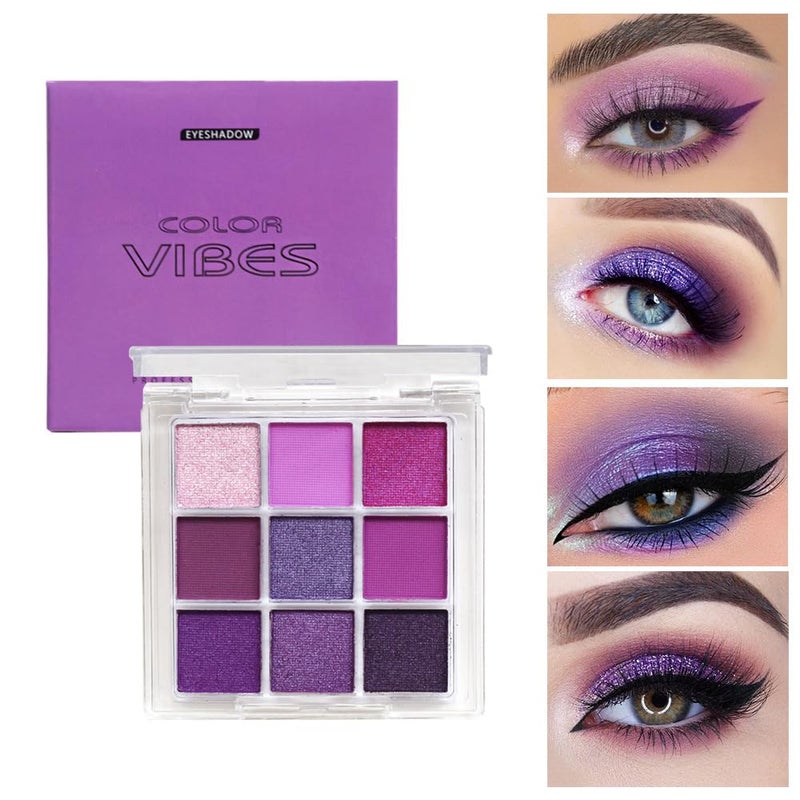 BAISEN DIARY 9 Colors Eyeshadow Palette - Purple Eyeshadow Theme, High Pigmented Blendable Matte & Glitter Shimmer Finishes, 24-Hour Long Lasting Mauve Eye Makeup for Christmas & Music Festivals(Purple) - Image 2