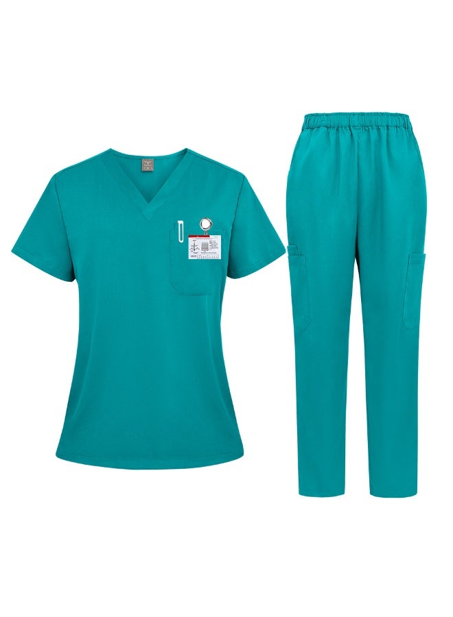 NIBEMINENT Scrub Uniform Suit Short Sleeve V-neck Hospital Tops+Pant Set Nursing Uniform Women Multicolor Pet Doctor Scrub Medical Workwear - Image 1