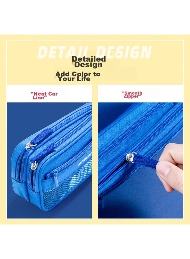 Deli Student Sports Pencil Case, Large Capacity Fashionable Kangaroo Pouch Stationery Box, Elementary School Student Stationery Storage Bag, Blue - Image 4
