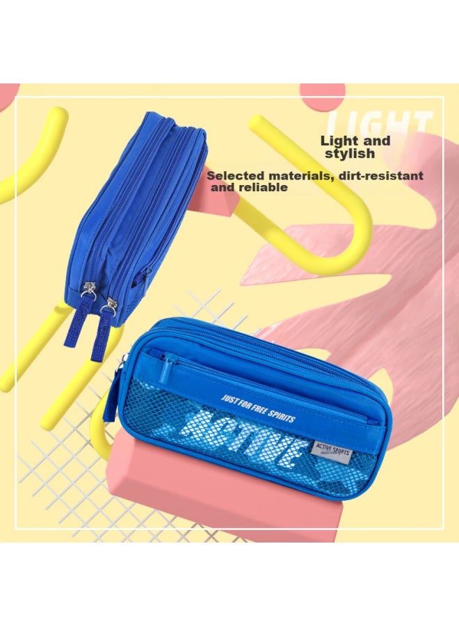 Deli Student Sports Pencil Case, Large Capacity Fashionable Kangaroo Pouch Stationery Box, Elementary School Student Stationery Storage Bag, Blue - Image 3