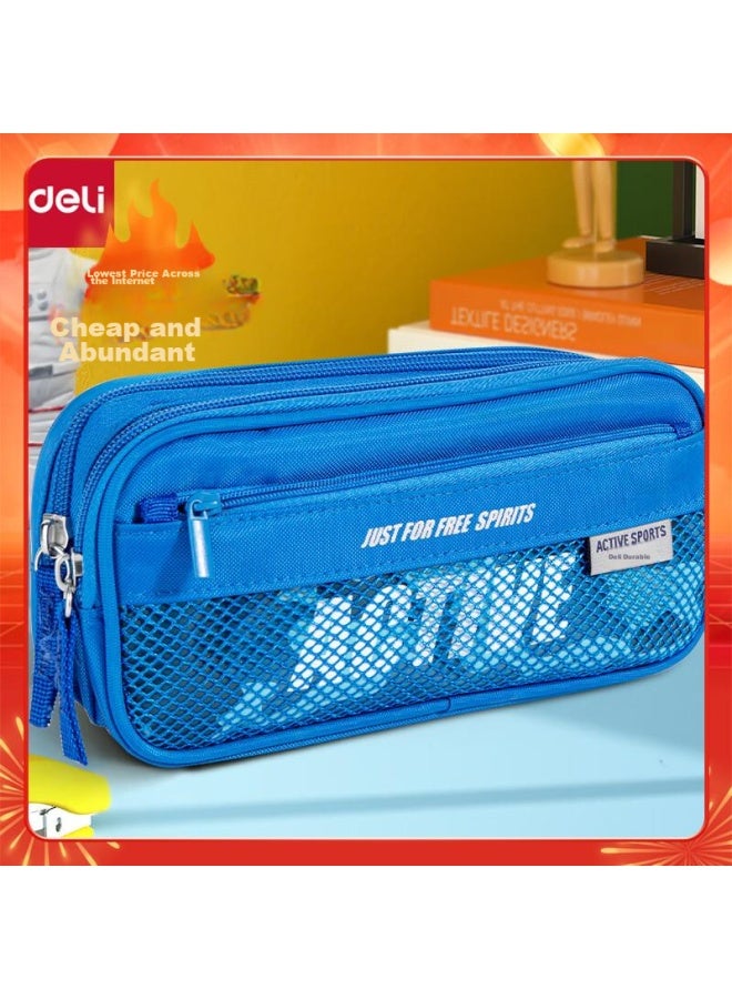 Deli Student Sports Pencil Case, Large Capacity Fashionable Kangaroo Pouch Stationery Box, Elementary School Student Stationery Storage Bag, Blue - Image 1