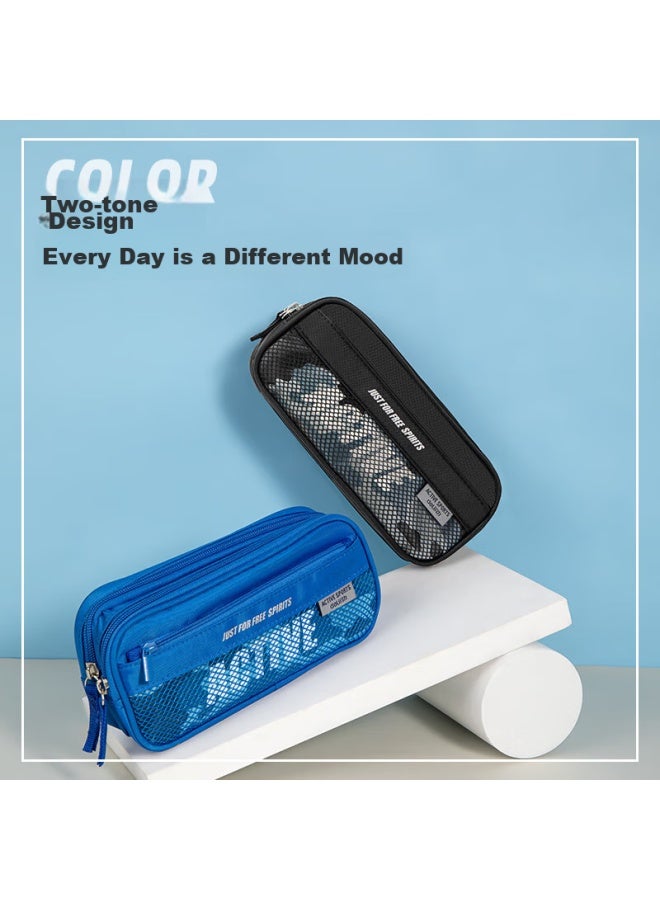 Deli Student Sports Pencil Case, Large Capacity Fashionable Kangaroo Pouch Stationery Box, Elementary School Student Stationery Storage Bag, Blue - Image 5