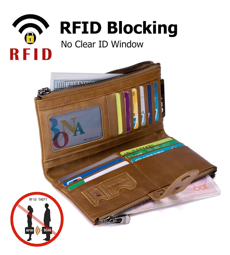 My Friday myfriday Women's RFID Blocking Genuine Leather Wallet, Bifold Long Clutch Wallet Money Clips Ladies Card Holder Purse - Image 4
