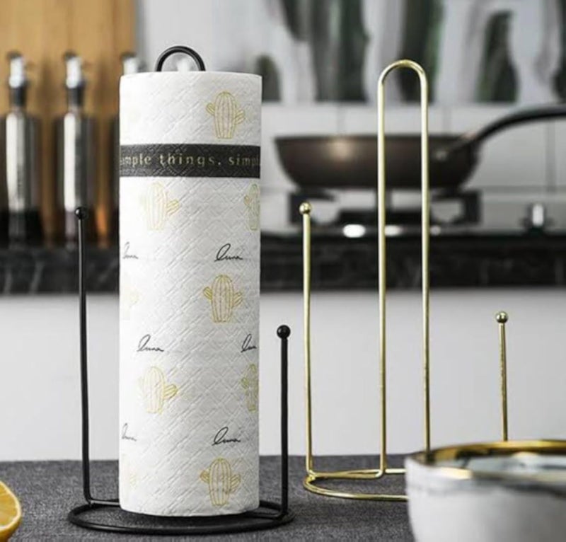 Paper Towel Holder Steel With Base, Black Metal Paper Towel Holder for Kitchen Countertops, Bars and Dining Tables, Fits Standard and Jumbo Rolls, Black Color