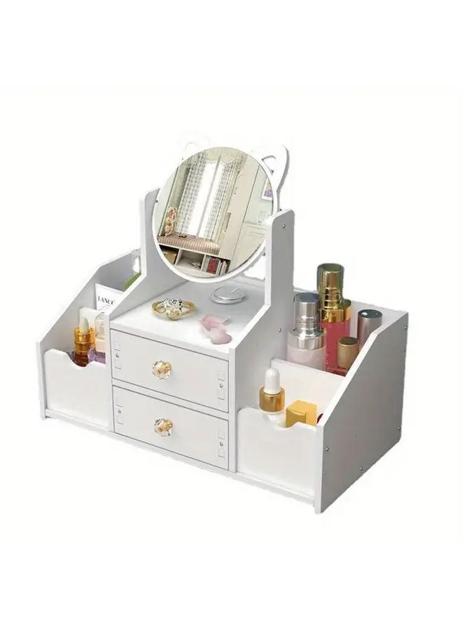 مرآة مستديرة صغيرة مفردة السحب منظف مستحضرات تجميل أدراج قابلة للتعديل تخزين طاولة الزينة - Image 3