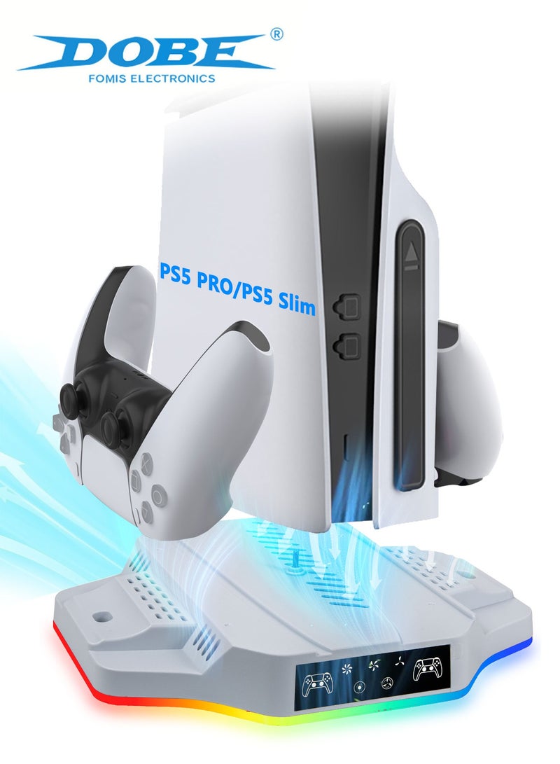 DOBE TP5-3583B Multifunctional Cooling & Charging Base for PS5 Pro/PS5 Slim - Dual Controller Charging Station, RGB Lighting, Game Storage Stand-White - Image 1