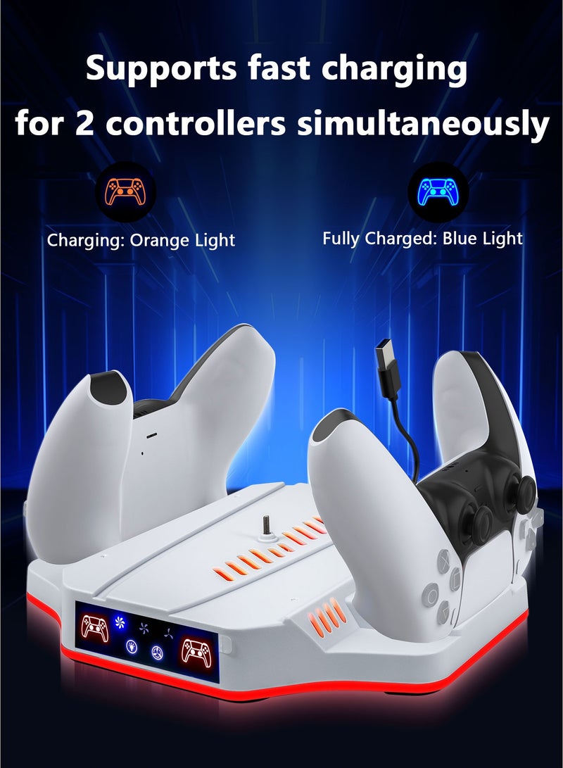 DOBE TP5-3583B Multifunctional Cooling & Charging Base for PS5 Pro/PS5 Slim - Dual Controller Charging Station, RGB Lighting, Game Storage Stand-White - Image 3
