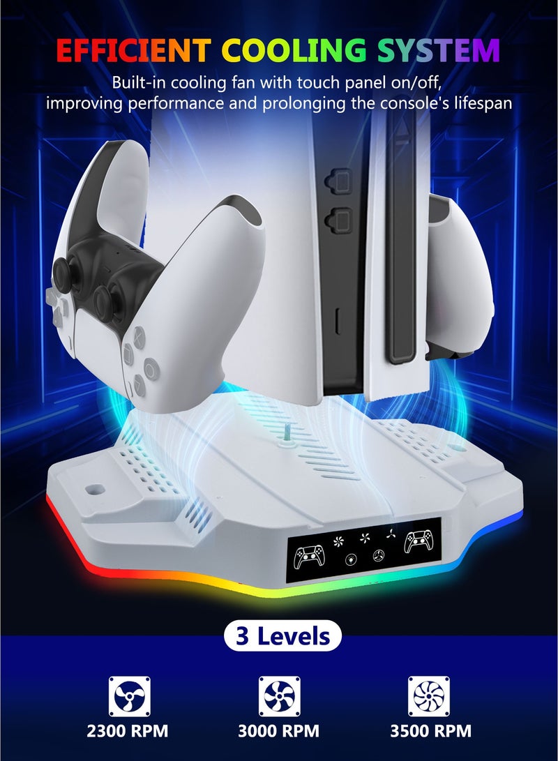 DOBE TP5-3583B Multifunctional Cooling & Charging Base for PS5 Pro/PS5 Slim - Dual Controller Charging Station, RGB Lighting, Game Storage Stand-White - Image 4
