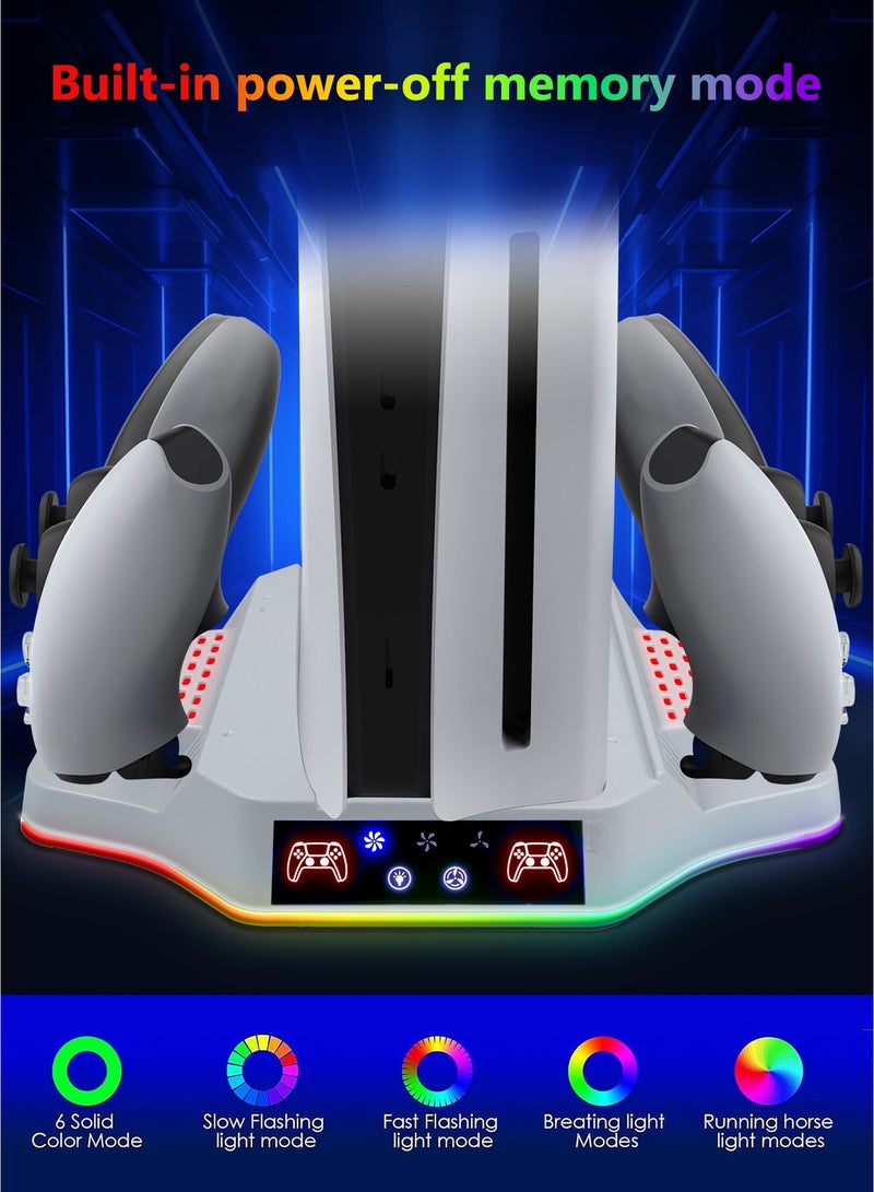 DOBE TP5-3583B Multifunctional Cooling & Charging Base for PS5 Pro/PS5 Slim - Dual Controller Charging Station, RGB Lighting, Game Storage Stand-White - Image 5
