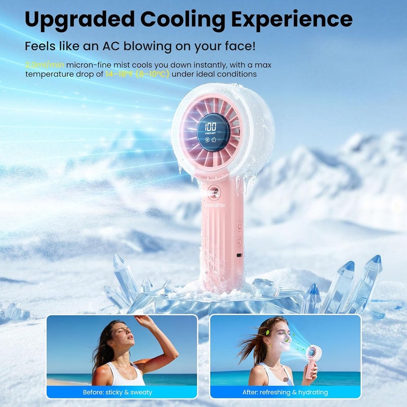 HandFan Upgraded Misting Fan with LED Display – Extreme Cooling Portable Handheld Fan with Water Mist Spray, 50% Stronger Airflow & Quieter, USB Rechargeable for Travel/Park/Disney/Beach/Concert/Game - Image 2