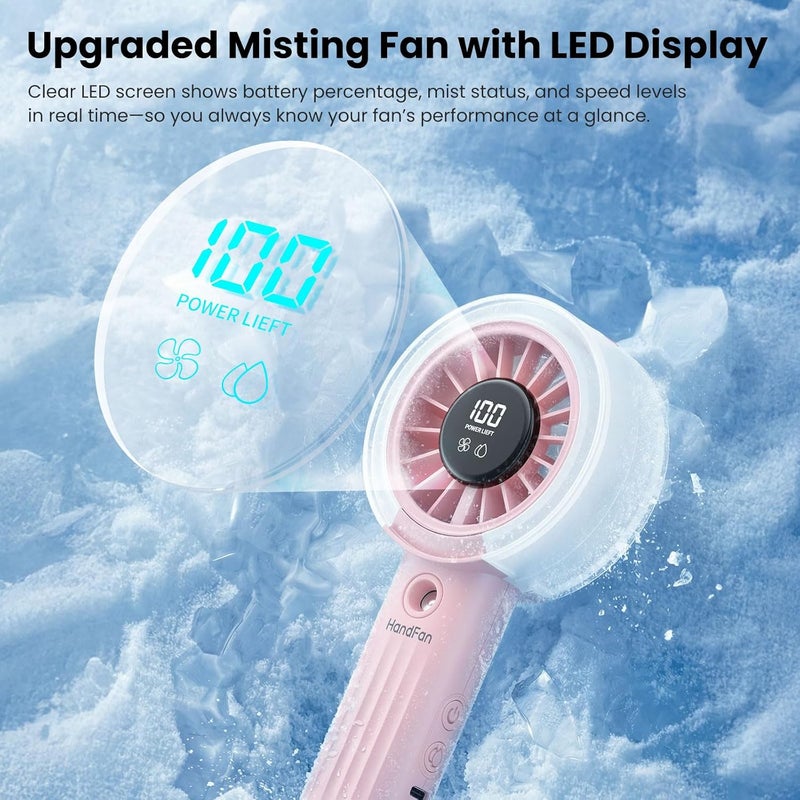 HandFan Upgraded Misting Fan with LED Display – Extreme Cooling Portable Handheld Fan with Water Mist Spray, 50% Stronger Airflow & Quieter, USB Rechargeable for Travel/Park/Disney/Beach/Concert/Game - Image 3