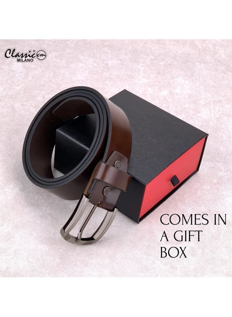 Classic Milano Brown (Rabbit) Classic Milano Genuine Leather Belt for Men - Semi-Casual & Formal Wear Men Belts, Casual & Formal Outfits, and Gifts - Black, Brown & Tan Men’s Belt for Men | Best Price UAE