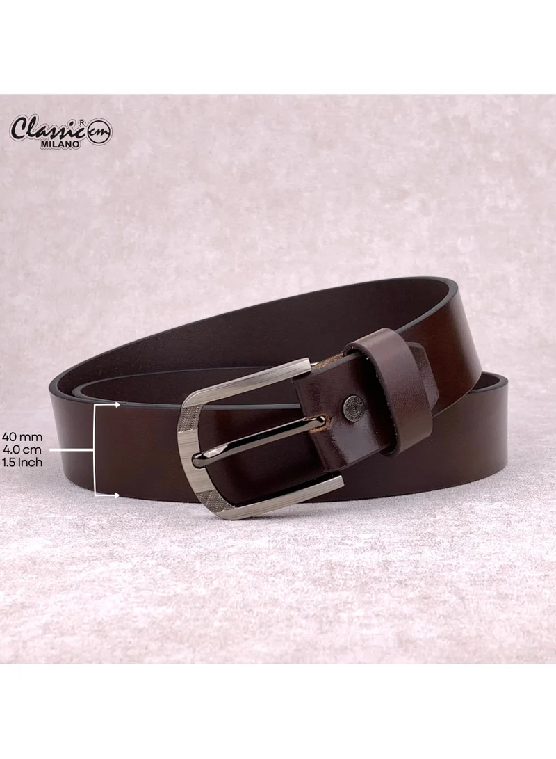Classic Milano Brown (Rabbit) Classic Milano Genuine Leather Belt for Men - Semi-Casual & Formal Wear Men Belts, Casual & Formal Outfits, and Gifts - Black, Brown & Tan Men’s Belt for Men | Best Price UAE