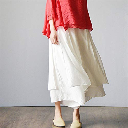 Minibee Women's Wide Leg Pants Loose Layer Capris Palazzo Elastic Waist Trousers White L - Image 5