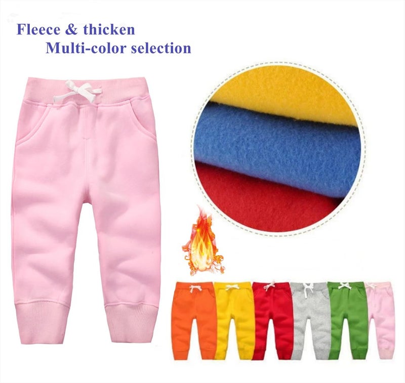 CuteOn Unisex Toddler Jogger Pants Kids Cotton Elastic Waist Winter Baby Sweatpants Pants 2Years Pink - Image 3