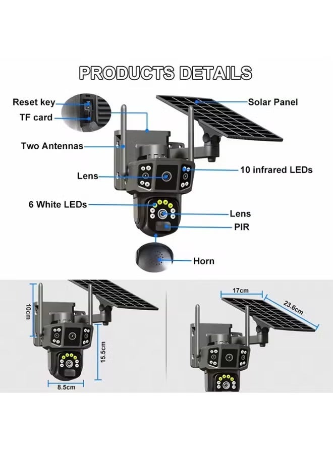 ZONBON Solar Camera 3 Screen Dual Lens Outdoor Security Camera with 128GB Card, 360° PTZ Cameras Viewing Angle, Two-Way Audio, PIR Human Detection, Surveillance Camera System With Solar Panel - Image 3